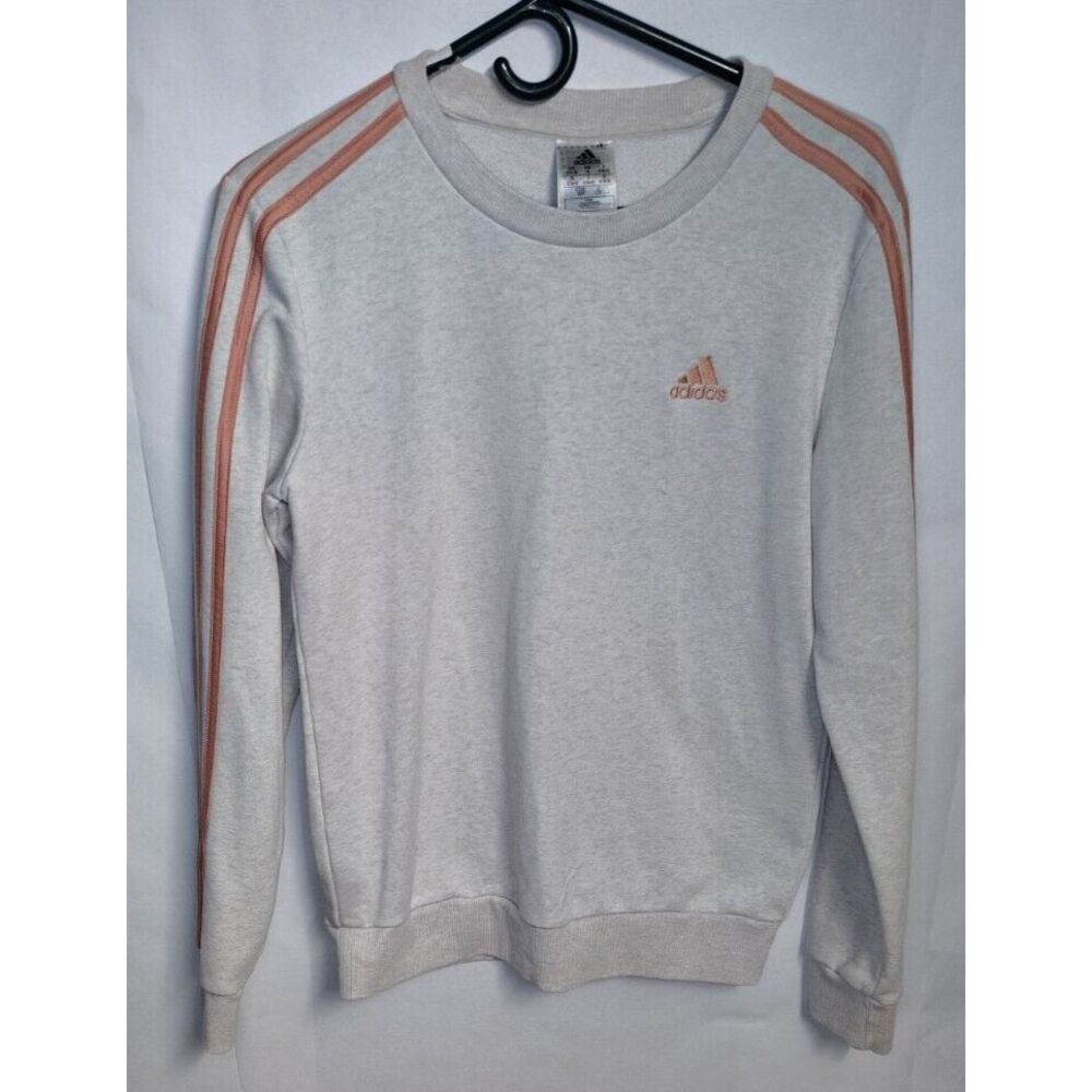 Adidas Essentials 3-Stripes Fleece Sweatshirt Off White Heathered Coral‎ Size S